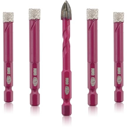 QUEFORET Brocas de Diamante 5 Piezas - 4 Piezas 8mm Brocas de Corona, 1 Pieza 8mm Broca de Carburo para Cerámica Porcelánico Azulejos Mármol Granito, Mango Hexagonal de Cambio Rápido