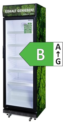 Gastro-Cool Getränkekühlschrank ECO STAR, Werbekühlschrank, Displaykühlschrank, energieeffizient, sehr sparsam, 0,92 kWh/24h, schwarz-weiß, GCDC400