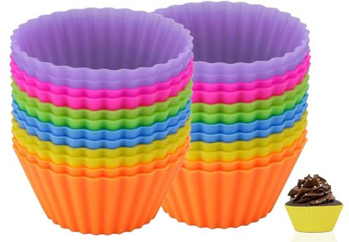 Molde para muffins de silicona, moldes de silicona reutilizables para hornear, moldes para muffins, moldes para cupcakes (paquete de 24)
