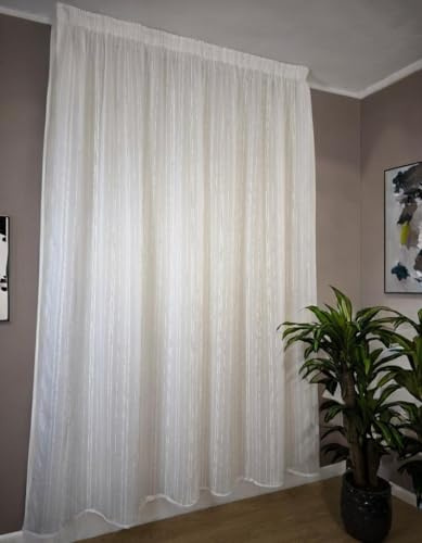 CATTANI TESSUTI Cortina Blanca con Cinta fruncidora, Tejido con Rayas Verticales, para salón o Dormitorio Ancho: 280 cm. para rieles de 140/170 cm y Altura de 180 a 281 cm. 280x275 cm