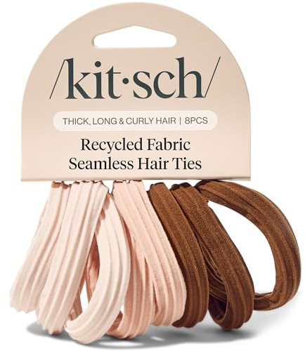 Kitsch Rosewood Hair Ties 8pcs No Damage - Hair Bands for Women - Strong Stretchy Hairbands & Hair Bobbles - Soft Nylon Hair Elastics, Snag-Free Rubber Bands for Updos & Braids
