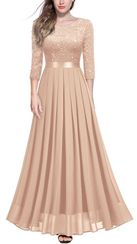 MIUSOL Women's Retro Floral Lace 3/4 Sleeve Wedding Bridesmaid Maxi Dress (XX-Large, Sequin Version - Champagne)