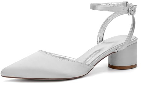MlYJmer Tacones Cerrados para Mujer, Zapatos de Vestir para Mujer Zapatos de tacón para Fiestas de Bodas,Plata,39 EU