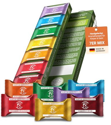 Nature Cosmétique® Aromatherapie Badetabs Set 7 Stück – 7er Mix Set – Aromatherapie für entspannte Wellness-Momente – Badebomben Dusche mit ätherischen Ölen – Geschenkidee – Made in DE