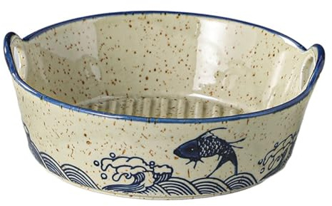 Vintage Small Casserole Dish 6.7-inch Ceramic Square Baking Pan Lasagna Pan Bakeware With Handles for Oven Microwave Air Fryer (Round A)