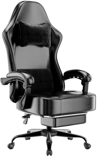 HOTOSYCH Sedia Gaming Ergonomica, Poltrona Gaming con Schienale Regolabile, Sedia da Gamer con Poggiatesta e Supporto Lombare, Sedia Gamer in Pelle Sedia Gaming con Poggiapiedi (Nero)