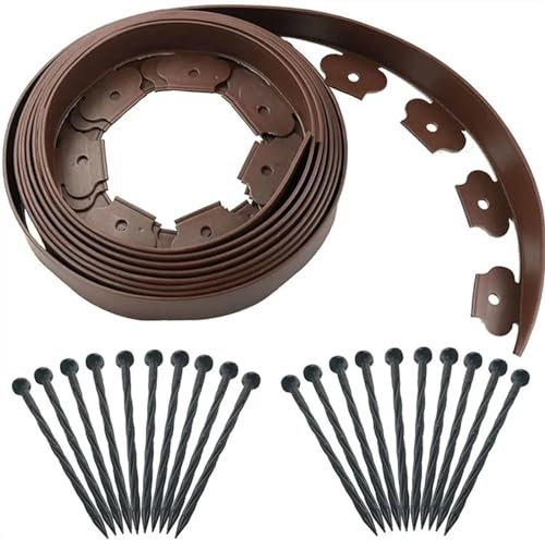KFGISD, Idéer for trädgårdsstängsel, 5M kantstaket, häckar, gränser, gräsmatta, kantsten, ingen grävning for landskapsarkitektur, blomma,Blomsterrabattkant(Brown)