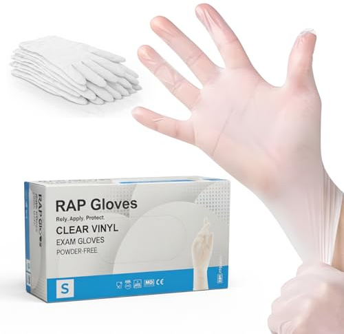 Disposable Vinyl Gloves – Exam Vinyl Gloves, Food Safe, Gloves for Cleaning, Cooking, Gardening & Multipurpose Use Bulk Pack (Clear, S, 100 Gloves)