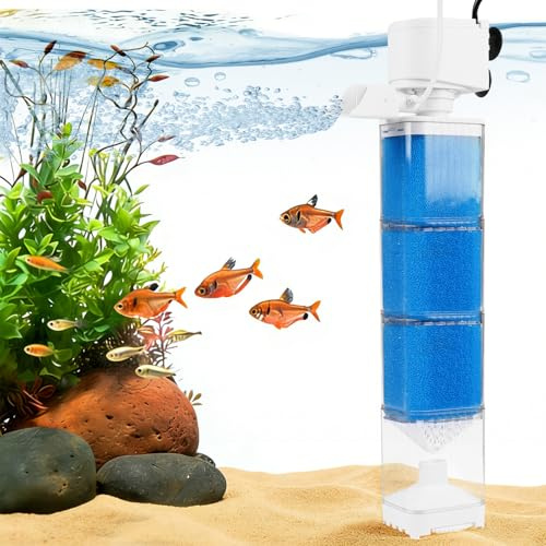 EXLECO 5 in 1 Pompe et Filtres pour Aquarium 150-300L, Réglable 1200L/H 15W
