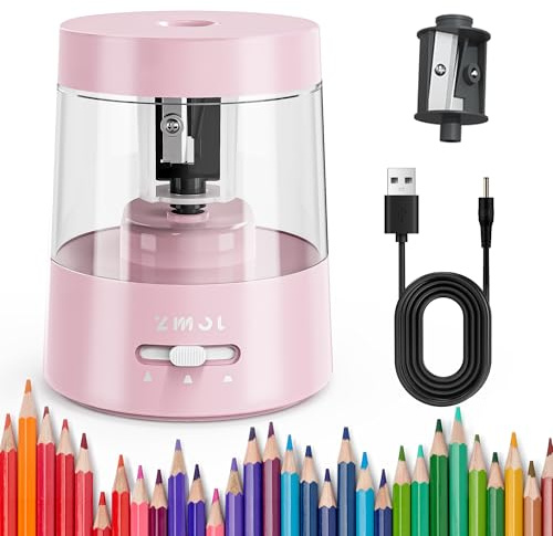 ZMOL Electric Pencil Sharpener, Battery Operated Powered Plug in, Pink