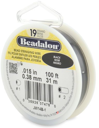 Beadalon 19 Strand Stainless Steel Bead Stringing Wire, .015 in / 0.38 mm, Black, 100 ft / 31 m