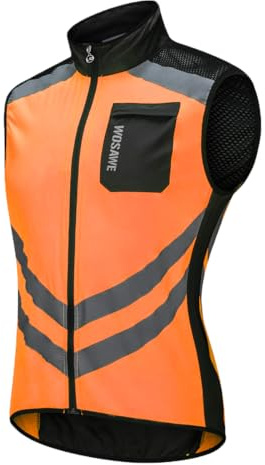 WOSAWE Veste Haute visibilité Hommes Coupe-Vent Ultraléger Respirant Gilet Réfléchissant avec Poches pour Course à Pied ou Vélo (BL208 Orange M)