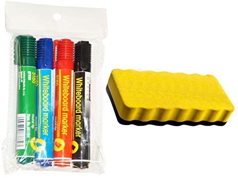 Askol Decomeister Whiteboard-Marker 4er-Set Schwarz Rot Blau Grün mit magnetischen Tafelwischer Whiteboard Set: Marker und Schwamm Reiniger Tafelwischer mit Magnet Magnetschwamm Whiteboardset