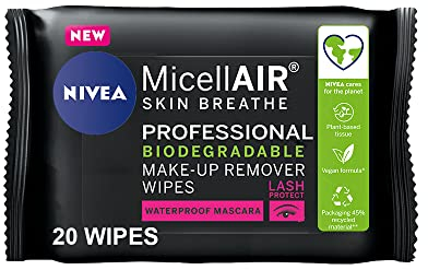 NIVEA MicellAIR SKIN BREATHE Professionelle biologisch abbaubare Reinigungstücher (20 Blatt), pflanzliche Mizellentücher, Micellair-Technologie, biologisch abbaubare Tücher, Gesichtstücher,