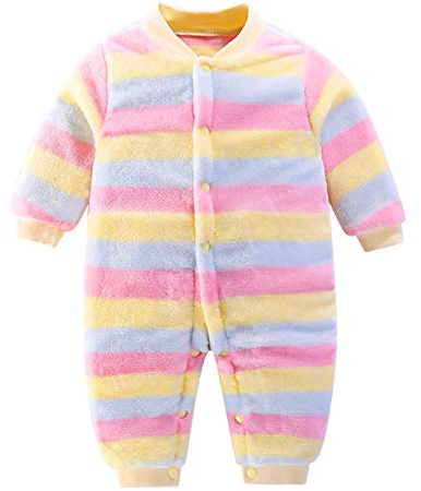 De feuilles Baby Soft Warm Fuzzy Fleece Romper Sleepsuit Pyjamas Onesies Jumpsuit for Girls Boys Striped 12-18 Months