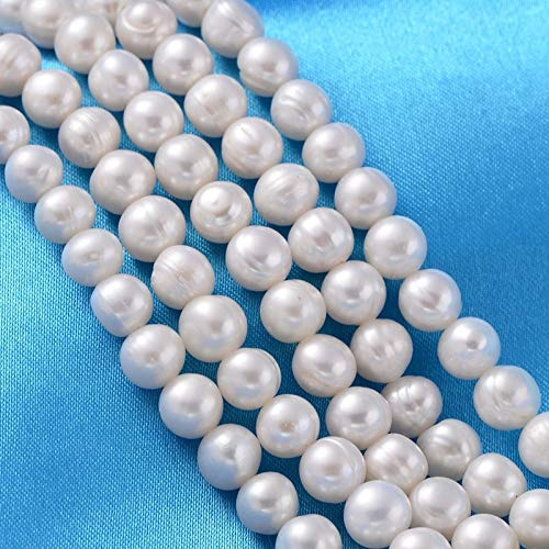 PandaHall - 5 fili di perle d’acqua dolce coltivate in modo naturale, a forma di patata, colore: bianco panna, perle sfuse/distanziatori per la realizzazione di collane, bracciali e gioielli, 7-8 mm