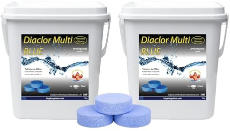 2x5kg Pastillas de Cloro DIACLOR Multi Blue 200 gr 5 KG - Envasado Individual - 50 Pastillas de Cloro Multiacción Efecto clarificante Extra Potente - SIN Cobre (10 kg)