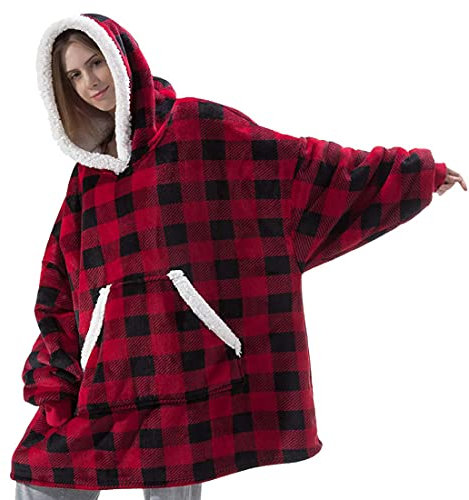 Übergroße Sherpa Hoodie Sweatshirt Decke Tragbare Damen Weiche Warme Riesen Hoodie Kuschel Kapuzenpullover-DeckeSuper Weich und Bequem Geeignet für Erwachsene, Männer, Frauen, Jugendliche