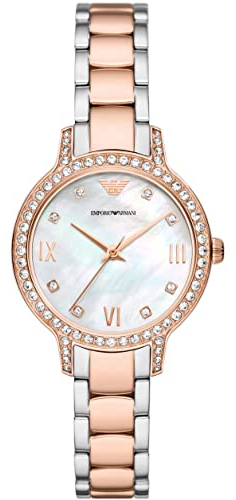 Emporio Armani Orologio Analogueico Quarzo Uomo con Cinturino in Acciaio Inox AR11499, Tono oro rosa e rosa chiaro