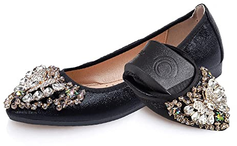 Women's Ballet Flats Foldable Casual Sparkly Rhinestone Wedding Ballerina Shoes Comfort Slip on Walking Flat Shoes