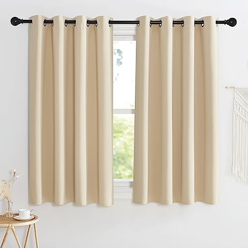 KGORGE Verdunklungsvorhänge Ösen Blickdicht Schlafzimmer 2er Set 145 x 140 cm(HxB) Thermovorhänge gegen Hitze Blackout Vorhang Fenster Gardinen, Biscotti Beige