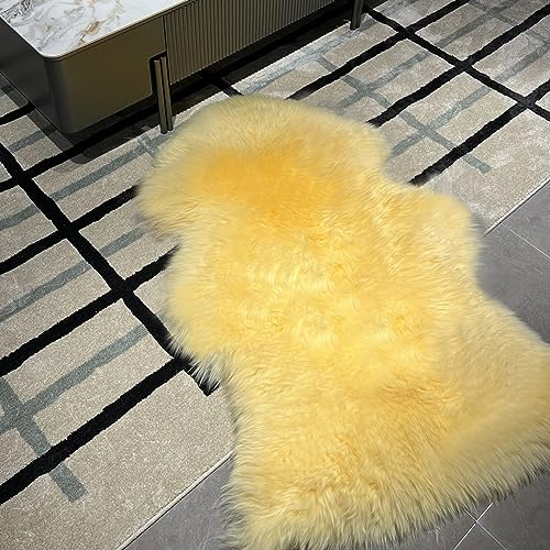 Genuine New Zealand Sheepskin Rug Locker Rug Motorcycle Seat Cover Sheep, Sheepskin for Bed Sores Medical, Soft and Fluffy Rugs in Bedroom, Living Room, Nursery (Yellow)