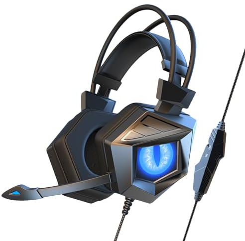 HiXip Cuffie sovraurali cablate per ragazze, con cavo PC, riduzione del rumore, suono surround stereo, cuffie con luce RGB per ascoltare musica