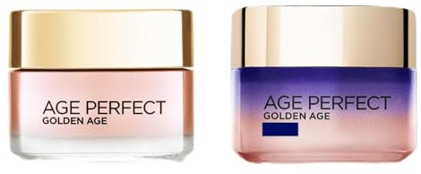 L'Oréal Paris Rutina Golden Age Crema Día Fortificante de Rosas,50 ml + Crema Noche para Pieles Maduras. Antiflacidez y Luminosidad. Para Pieles Maduras y Apagadas. Reaviva el tono rosado.