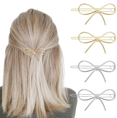 Aikeis 4 Stück Haarspangen mit Metallschleife für Damen und Mädchen, schick, schlicht, modisch, Haarschmuck, einfache Geschenke (Gold, Silber)