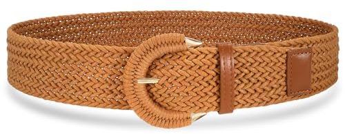 VONMELLI Frauen geflochtener Rattan breiter Gürtel gewebter Taillengürtel mit Halbkreisschnalle für Sommerkleid Jeans Hosen Braun M