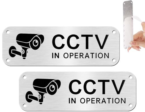 CCTV Sign, 2 Pack CCTV in Operation Sign, CCTV Signs with Small Size 5x15cm, Aluminum CCTV Signage with Self-Adhesive and Pre-Drilled Holes, for House and Business Indoor or Outdoor Use
