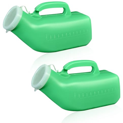 2 Pack Male Urinal Bottle, 1200ML Urine Bottle for Men Portable Urinal Pee Bottle Pee Containers with Secure Cap Measuring Scale for Travel, Hospitals, Urine Collection (Green)