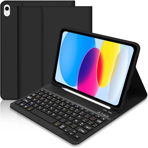 Hofsos Coque Clavier pour iPad A16 11/10 Ème Generation (11 Pouces 2025/10.9 Pouces 2022), Étui Keyboard Bluetooth sans Fil pour iPad 10eme/11eme A16 avec Porte Crayon AZERTY Français -Noir