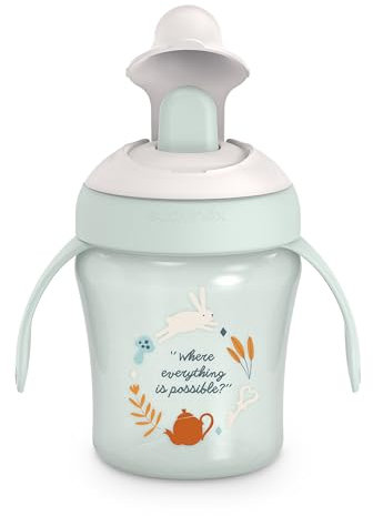 Suavinex, Tasse d'Apprentissage avec Bec Rigide. Gobelet Bébé Anti Fuite avec Couvercle Rabattable et Anses. Passe au Lave-Vaisselle. Trainer Cup 200 ml. Verre Bébé et Enfats +6 Mois. Wonderland Vert