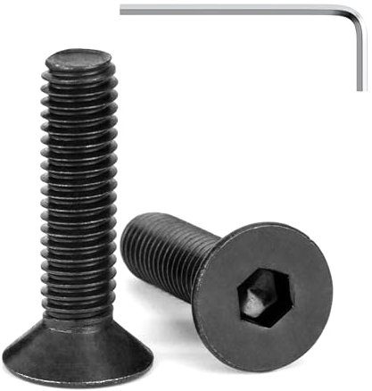 Tunejoy Tornillos de Cabeza Avellanada M6 x 25 mm Negro Tornillo Avellanado Hexagonal de Acero Inoxidable A2 V2A Norma DIN 7991 con llave Allen Rosca Completa 20 Piezas