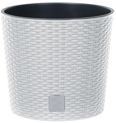 B2C Round Planter Plant Flower Pot Outdoor Garden Weatherproof with Insert Rattan Look Plastic Indoor Outdoor Patio Home Decor (White, 20cm - 4 Litres)