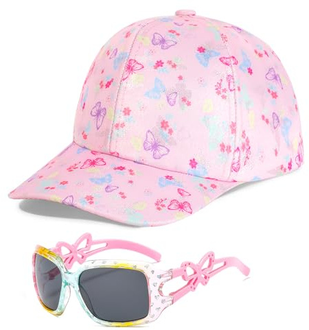 Casquettes de Baseball pour Enfant, Papillons Lunette de Soleil Réglable Anti-Soleil Chapeau de Soleil Papillons Été Chapeau de Baseball pour Fille Sport Vacance Plage