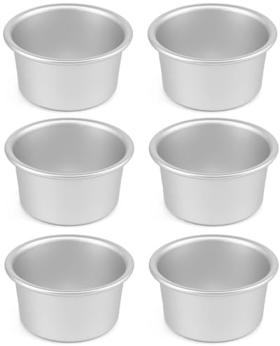 Auddemg 6 Piezas mini moldes redondos para tartas Ø 9,5 cm, Molde redondo para pastel de aluminio anodizado, para bizcochos, repostería y tartas, plateado