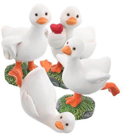 BEBEMOKO 4pièces Figurines De Canard Résine Réalistes pour Jardin Et Décoration Intérieure Ornements Résistants Aux Intempéries pour Patio Porche Et Bureau Ajoutent
