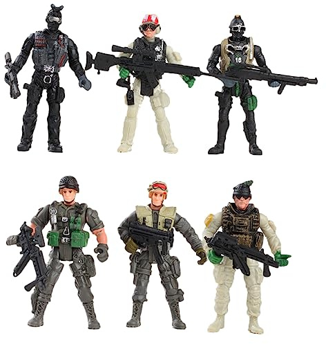 OFFIGAM Set de 6 Figurines de Soldats en Plastique Vert, Jouets Militaires pour Garçon et Filles Bords Lisses, pour Jeux d'action Figure et Collection Style Aléatoire