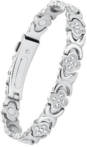 Jecanori Pulsera de cobre para mujer, pulsera magnética ultrafuerte para mujer con imanes de 3800 gauss, oro rosa, trébol de cuatro hojas, joyas de cobre, plata, Moderno