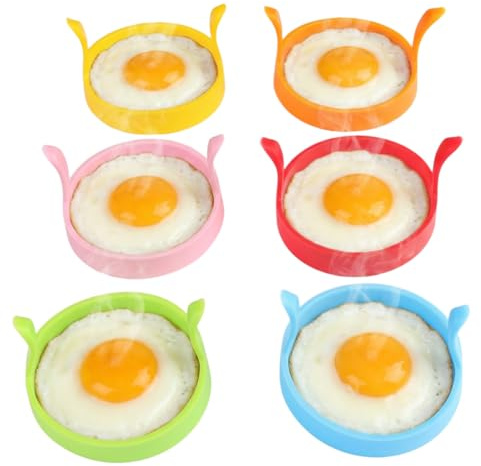 KAIOULU Silicone Fried Egg Cooker Rings Set, Nonstick Food Grade Silicone Egg Rings, Multicolor and Easy to Use&clean, For Pancake Rings for Fun Breakfasts or Egg Sandwich Molds, Mcmuffin Biscuit (Round-6PCS)