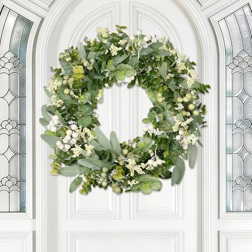Corona De Eucalipto Verde,Corona Artificial Verde 46cm,Eucalipto Realista,DecoracióN Exterior E Interior,DecoracióN De Primavera Y Verano,para Puerta,Hogar,Porche,Boda,Ventana Y Entrada De Casa