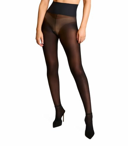 commando Semi Opaque Tights | 35 Denier Sheer Hosiery Legwear | Patented Dig-Free Raw-Cut Waistband | Subtle Skin Reveal | Black, Medium