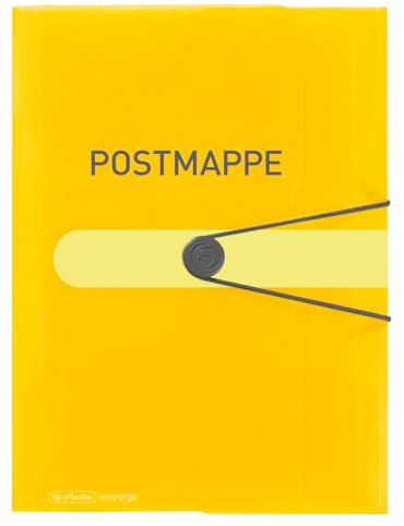herlitz PP-Gummizugmappe Postmappe A4, transparent gelb, mit 3 Einschlagklappen und Gummizug, 3 Stück