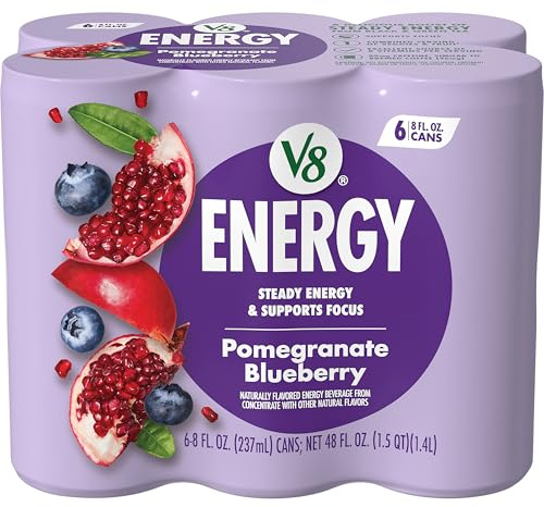 V8 +Energy Pomegranate Blueberry Juice Energy Drink, 8 fl oz Can (6 Pack)