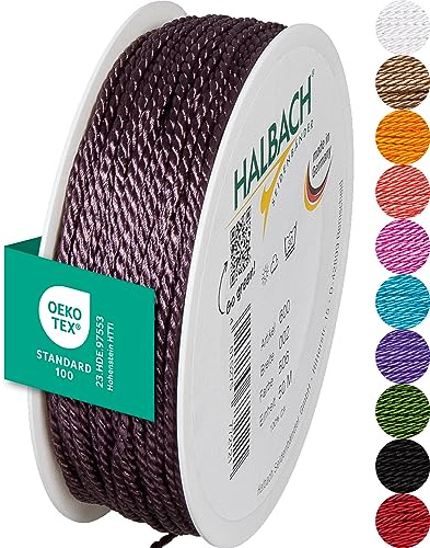 Halbach Seidenbänder Cordón Premium (Lila Oscura), Ancho 2 mm, Longitud 50 m, Fabricado en Alemania y Certificado Öko-Tex, cordón de satén Brillante de Acetato