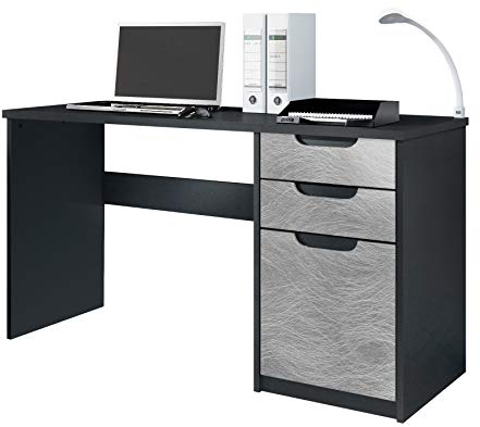 Vladon Schreibtisch Logan, Made in Germany, Bürotisch mit 2 Schubladen und 1 Tür, Schwarz matt/Scratchy Metal (129 x 76 x 60 cm)