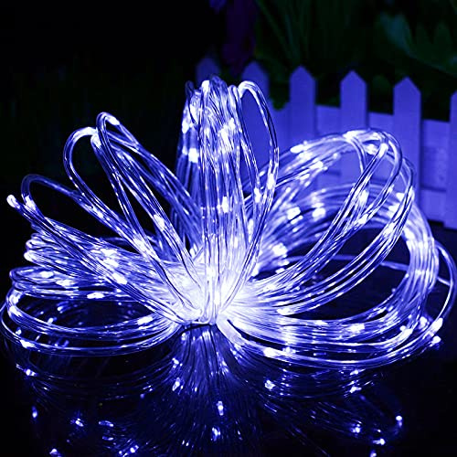Manguera led solar, EONYUANGUO 33ft 100 LED Rope String Lights Waterproof Tube Light Copper Wire Fairy Lights with 2 Modes Rope Fairy Lights, for Indoor Outdoor Decor (Azul)