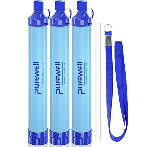 Purewell Filtro de agua para exteriores, filtración de agua personal, popote, equipo de supervivencia, purificador de agua para camping, senderismo, escalada, mochilero